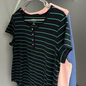 Croft & Barrow Navy Tee with Green Stripes